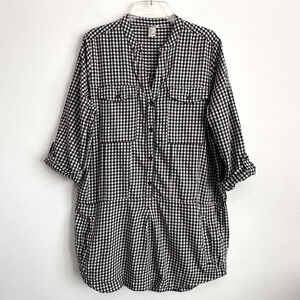 Forever 21 Shirt Dress L Black Gingham Roll Tab Pockets Mini Short Trendy Casual